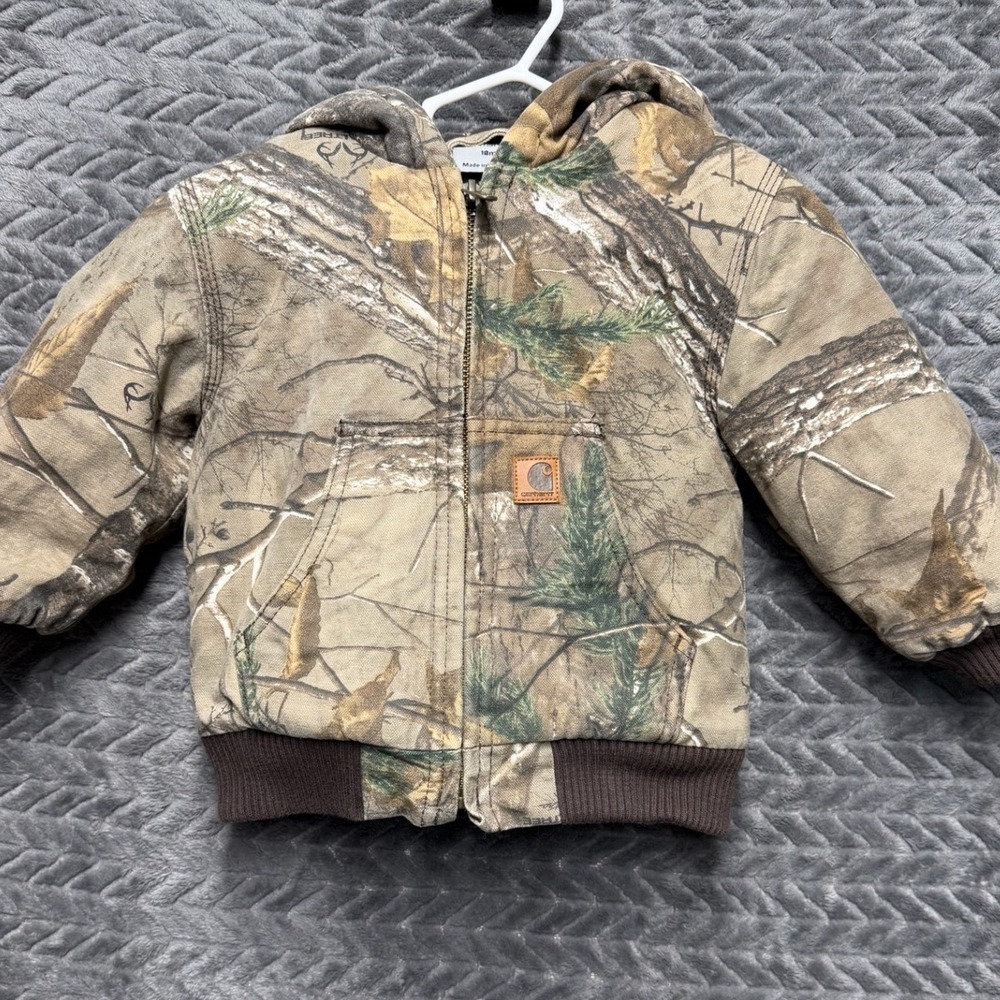 Carhartt Hooded Work Jacket Kids 18M Camo Realtree Xtra Canvas Zip Coat